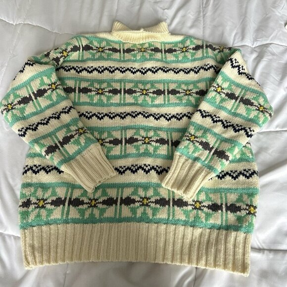 American Eagle Outfitters Womens Xs Cream Blue Fair-isle Knit Sweater Oversized - Picture 7 of 8